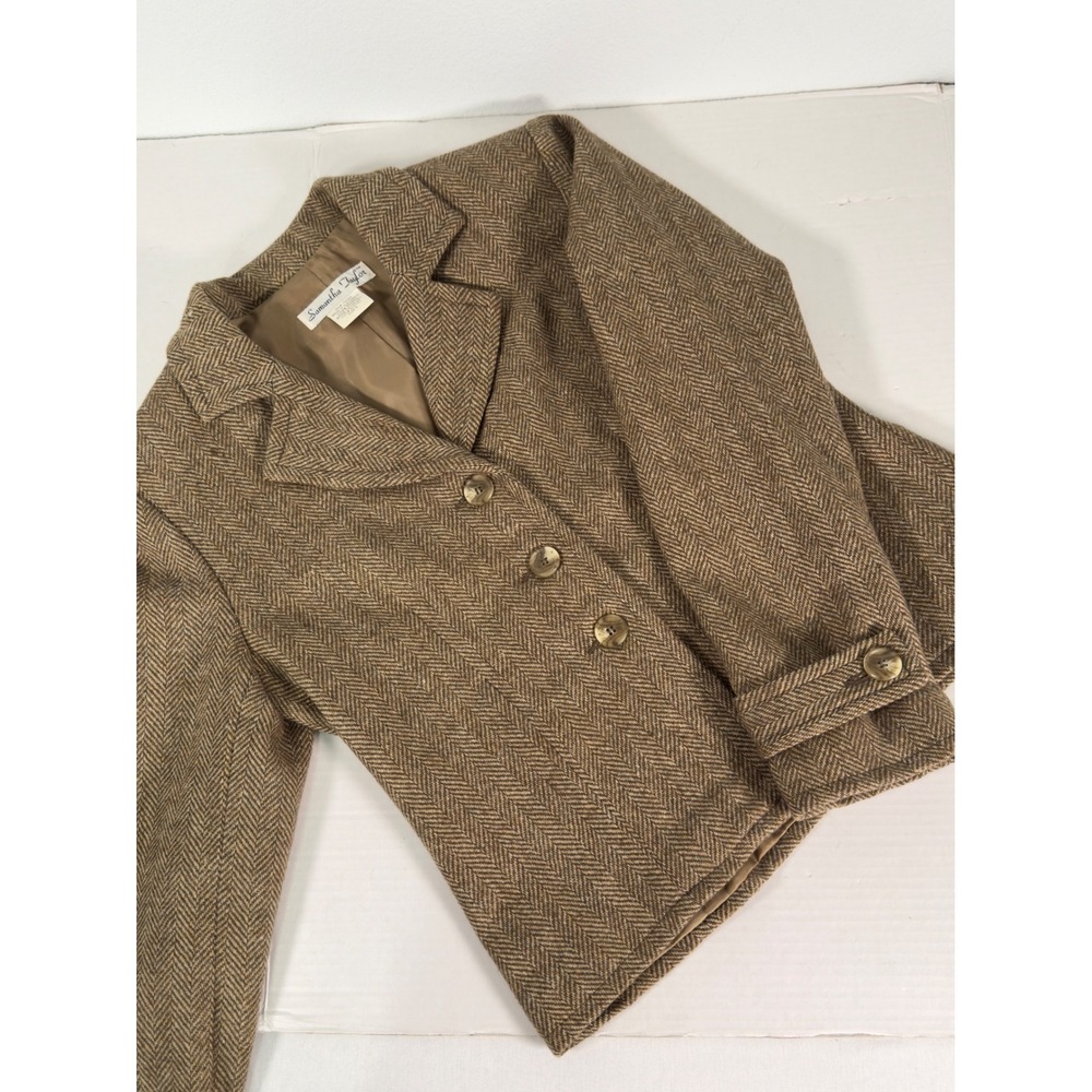 Vintage Samantha Taylor Womens Herringbone Blazer‎ Size 6 Brown Wool Blend
